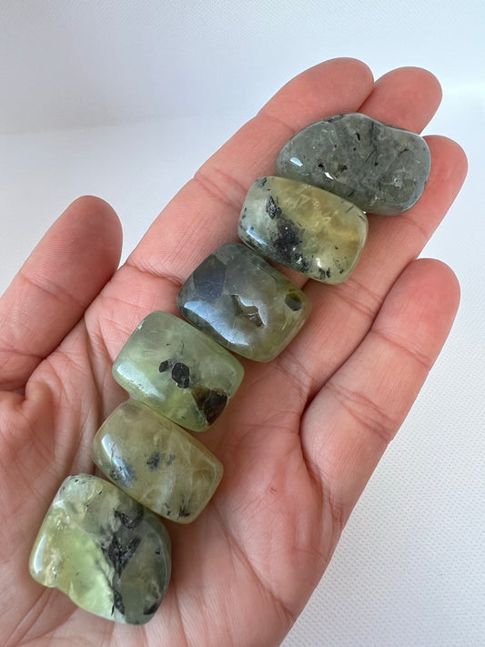 Prehnite with Epidote and Black Tourmaline Tumbled Stone